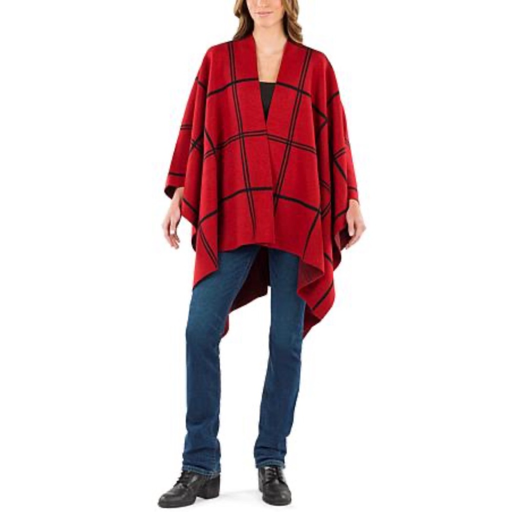 Loft sweater wrap‎ cape poncho one size red/blue XS/S
